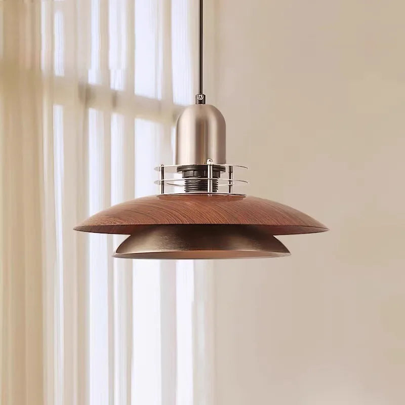 Suspension mid century modern en métal et noyer  | MIDORI