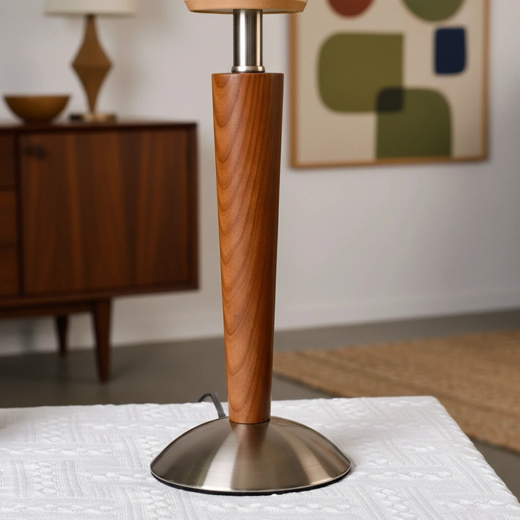 Lampe de Table Mid-Century en Bois et Tissu | TALONWOOD