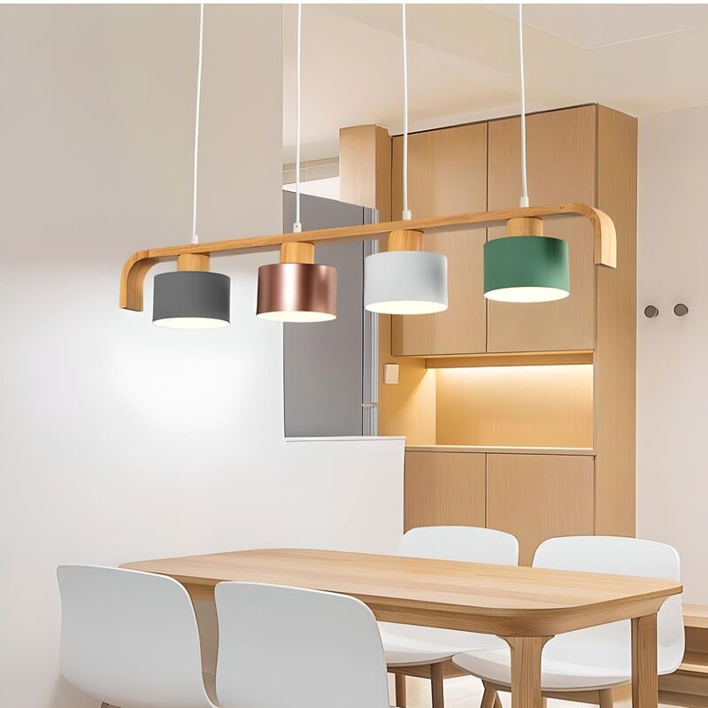 Suspension luminaire bois | FABLE-Multicolore-4 Têtes-Glowe-Studio
