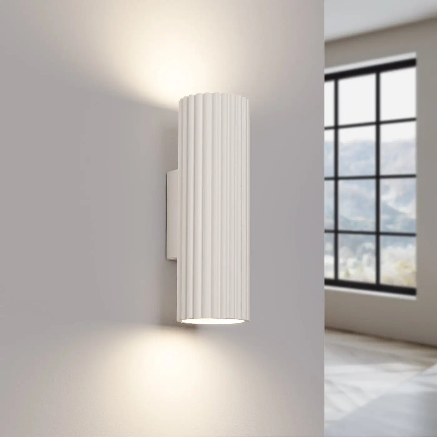 Applique murale beige cannelée LED double faisceau — vue 1