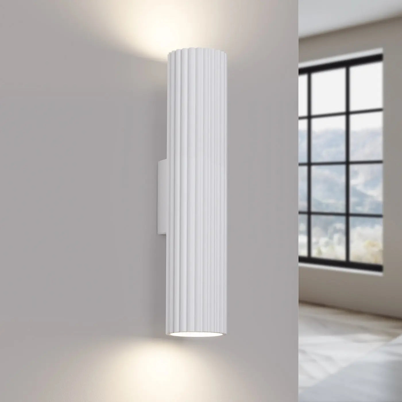 Applique murale blanche cannelée LED double faisceau — vue 1