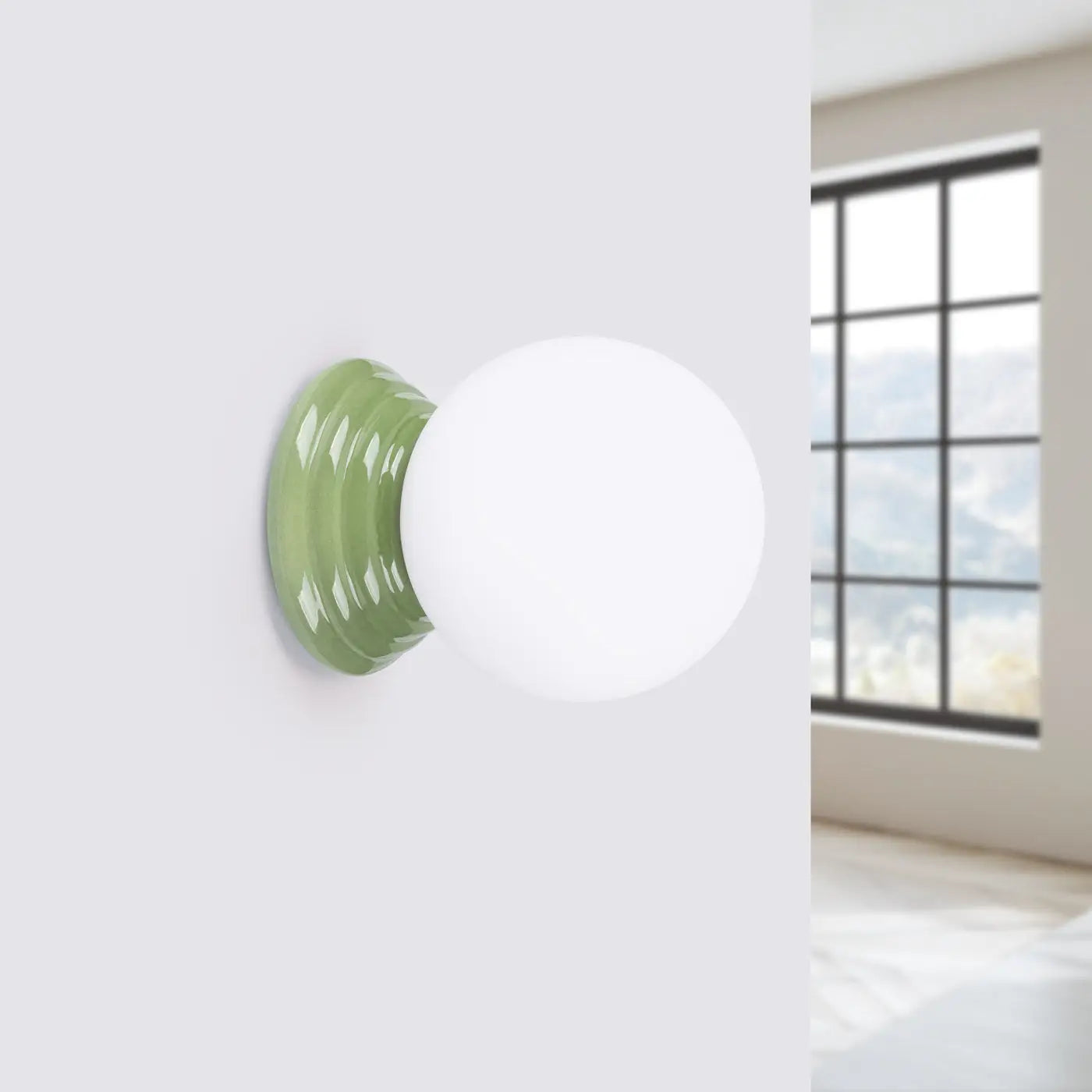 Applique murale céramique blanche boule opaline IP44 — vue 2