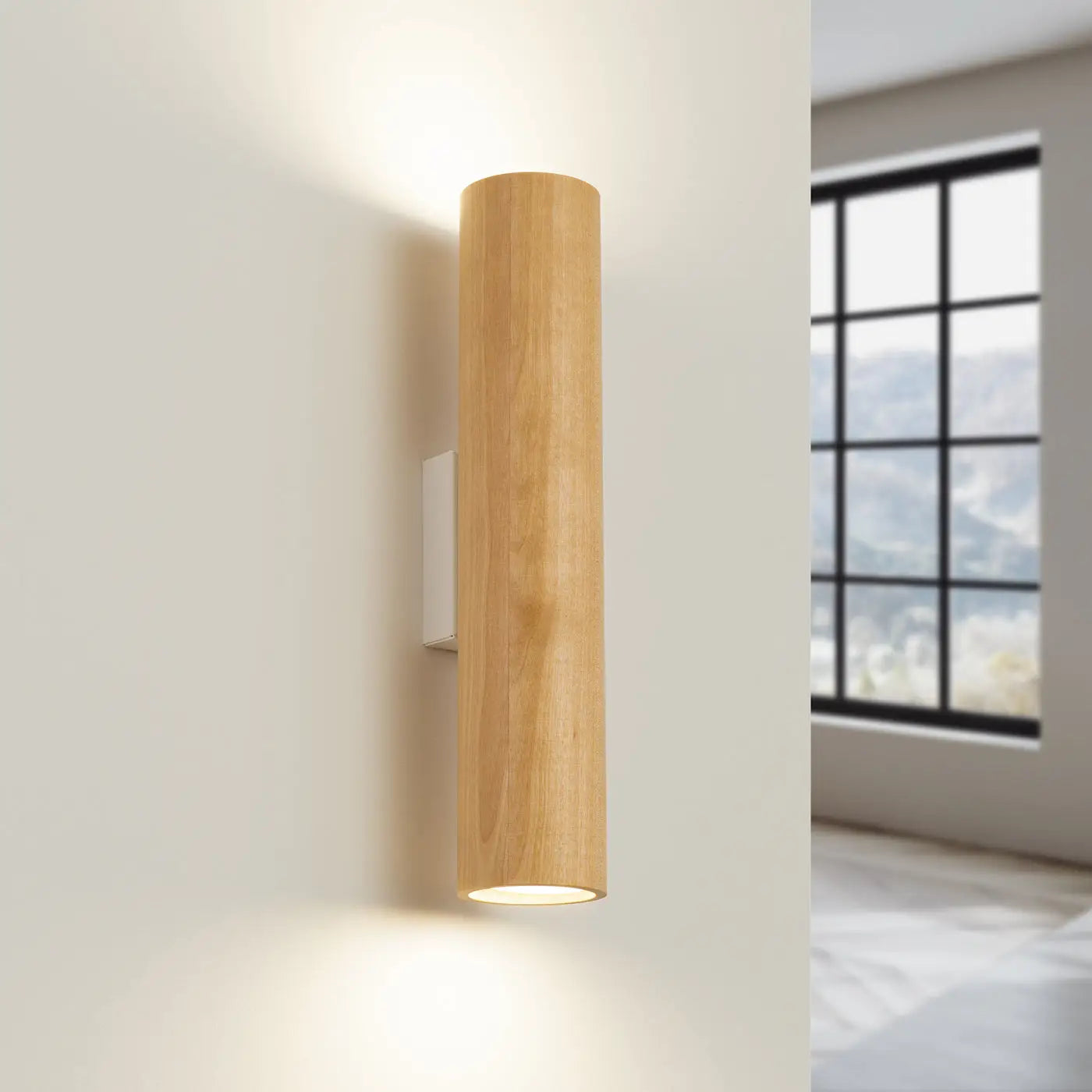 Applique murale cylindrique bois et tissu à 2 lumières — vue 1