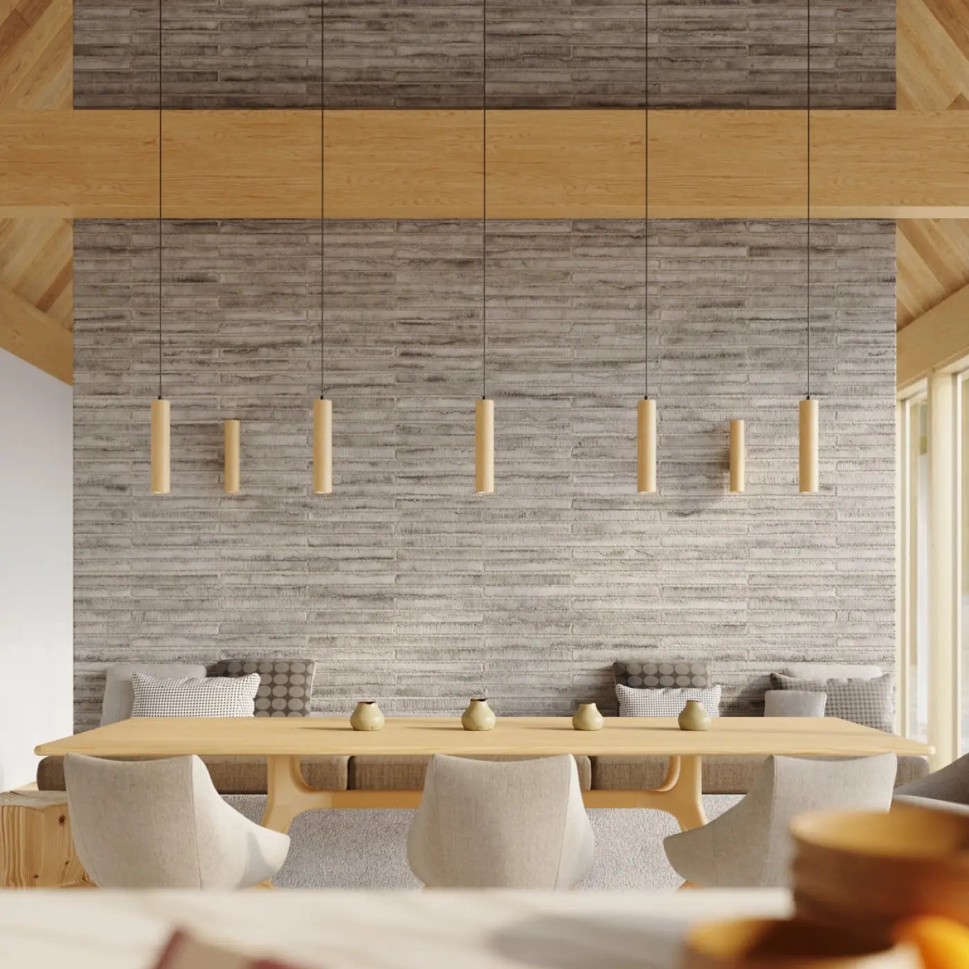 Applique murale cylindrique bois et tissu à 2 lumières — vue 11