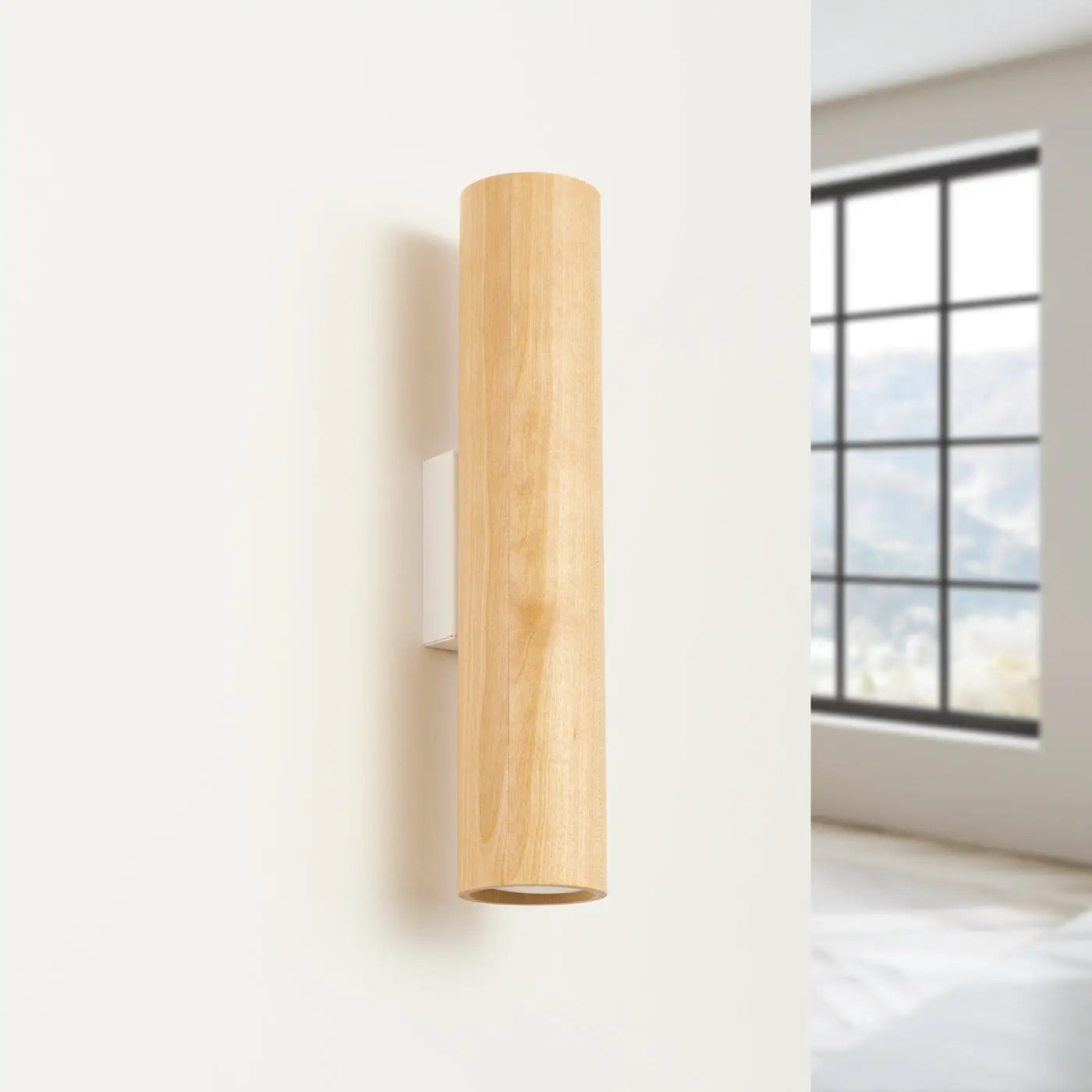 Applique murale cylindrique bois et tissu à 2 lumières — vue 2