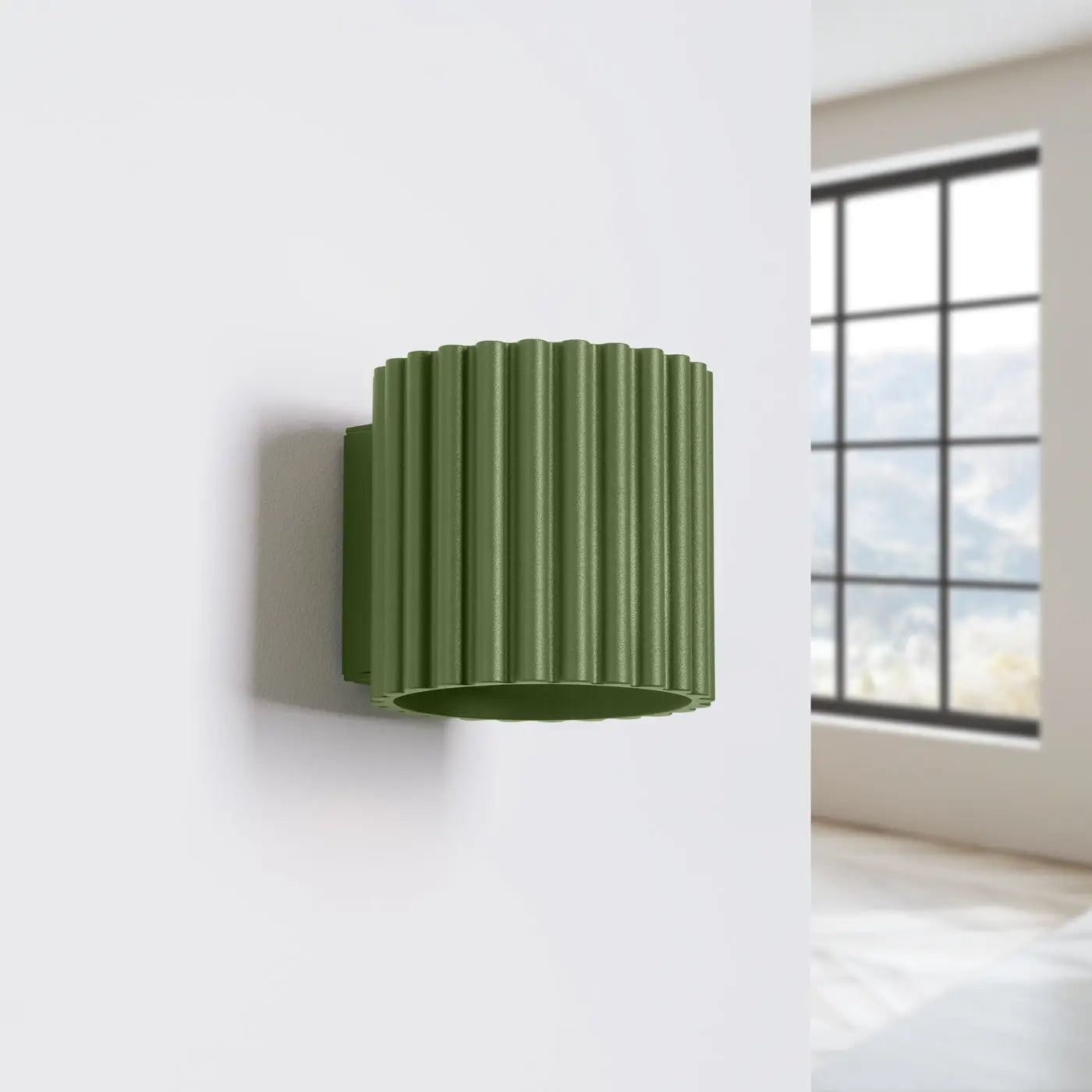 Applique murale cylindrique cannelée vert olive en aluminium — vue 2
