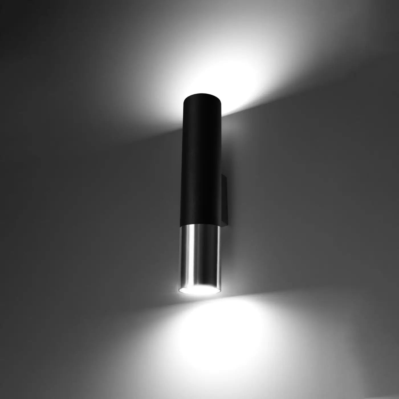 Applique murale cylindrique noire et chrome 2 lumières — vue 1