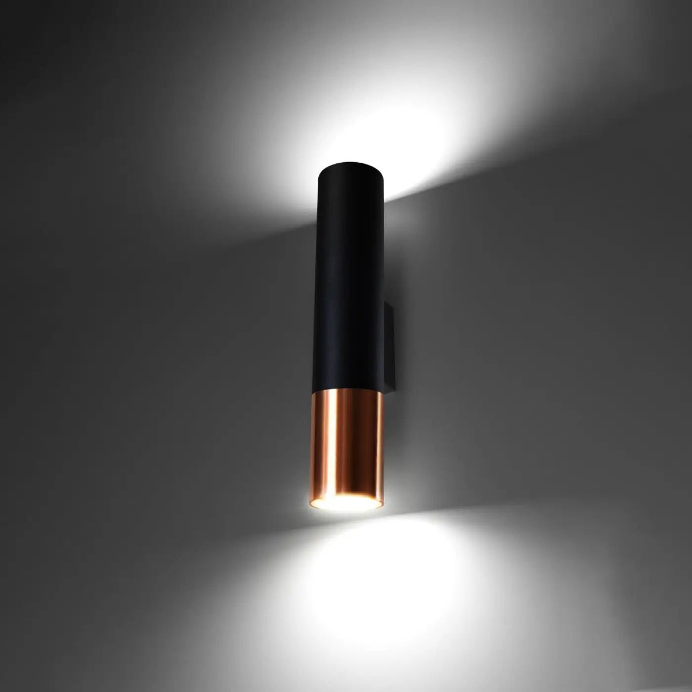 Applique murale cylindrique noire et cuivre 2 lumières — vue 1