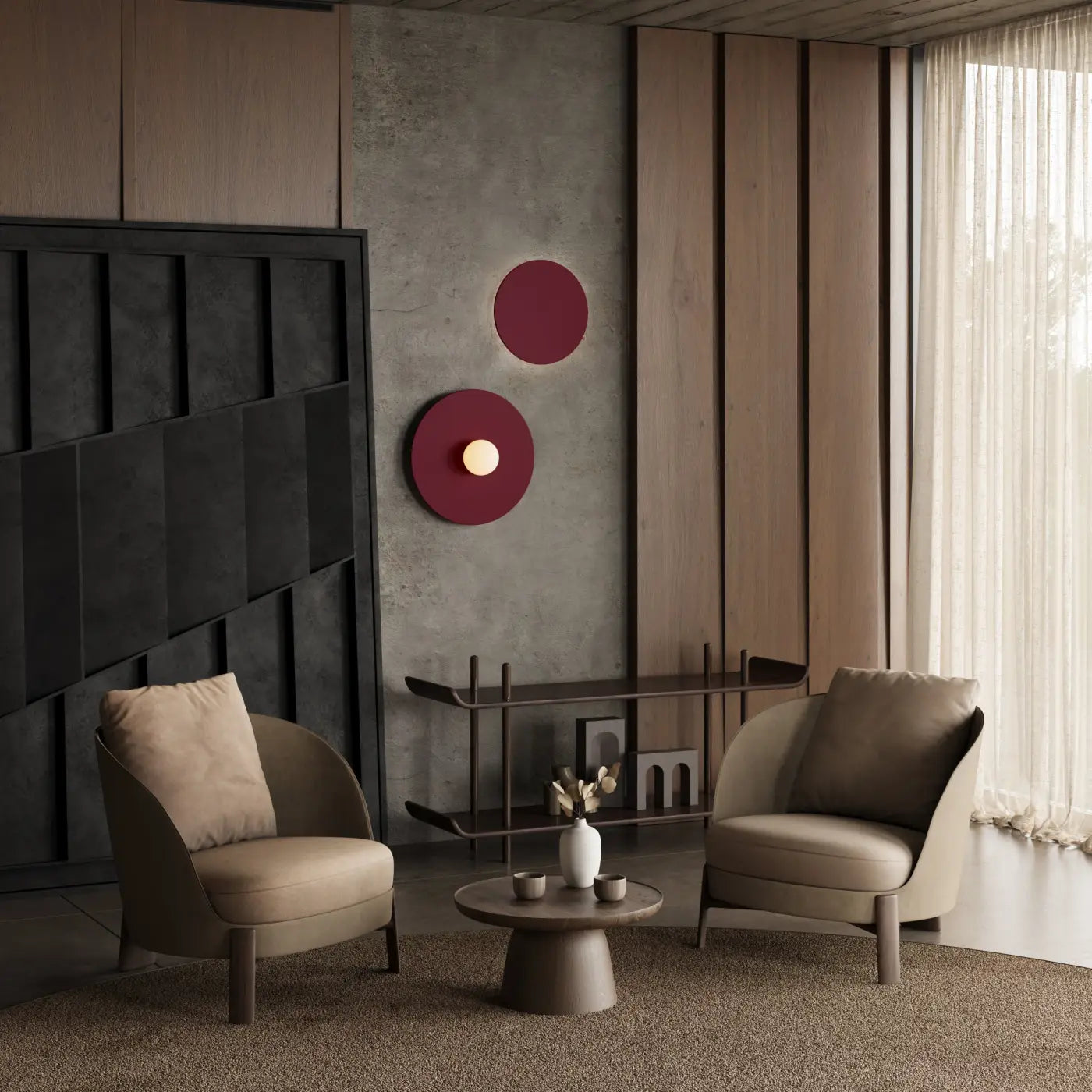 Applique murale disque beige en métal et verre — vue 1