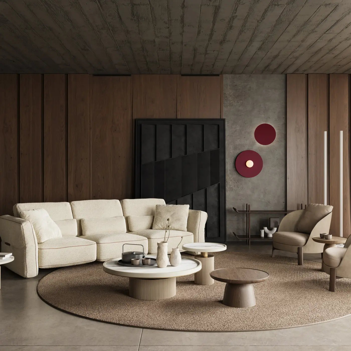 Applique murale disque beige en métal et verre — vue 2