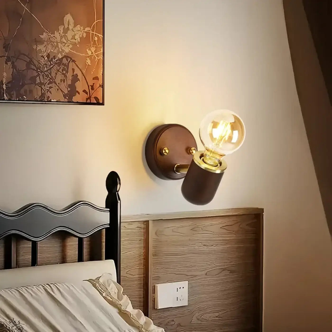 Applique murale en bois marron style industriel IP65 — vue 1