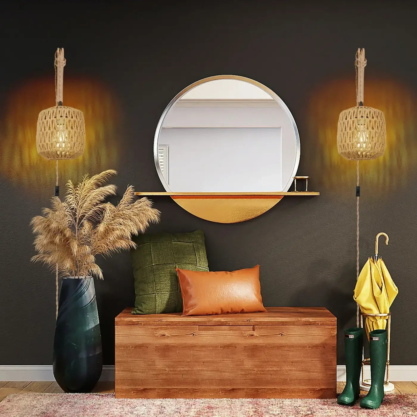 Applique murale en rotin tressé et bois naturel — vue 2