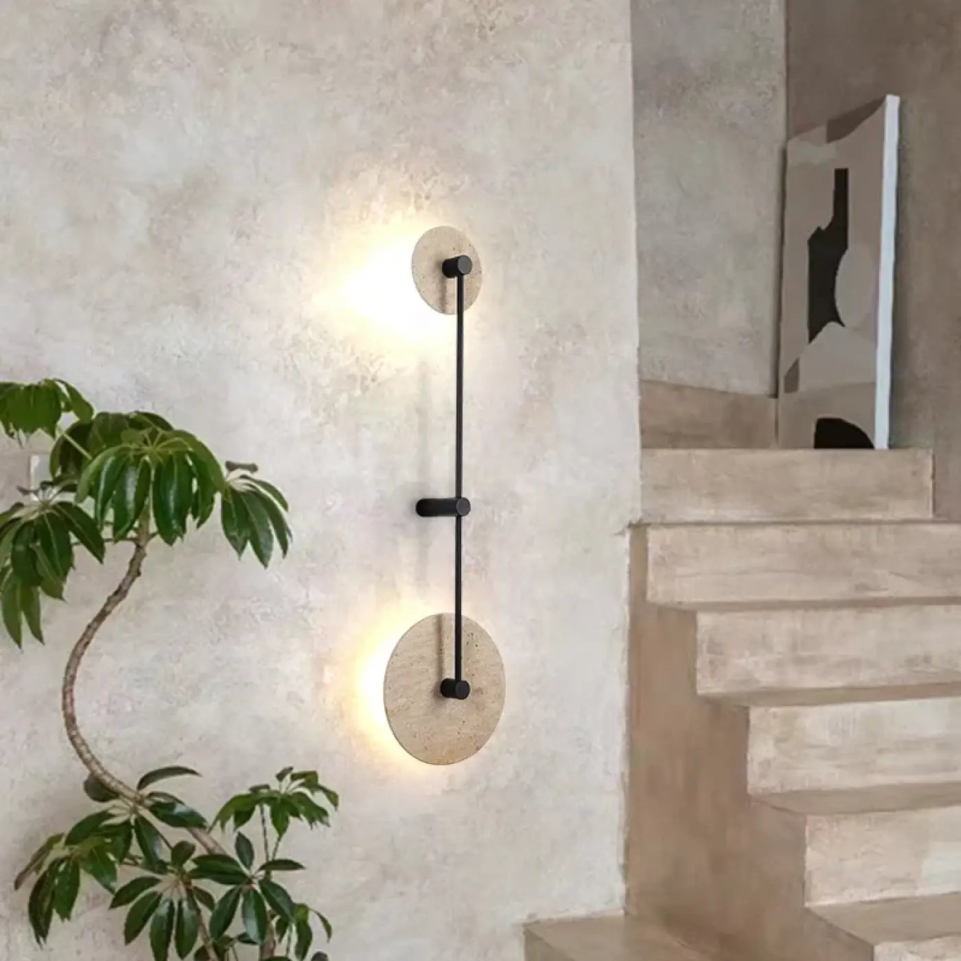Applique murale LED beige en pierre et métal à 2 lumières — vue 2