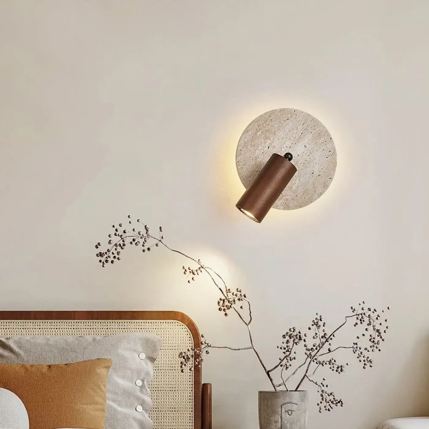 Applique murale LED bois, marbre et pierre naturelle beige — vue 1