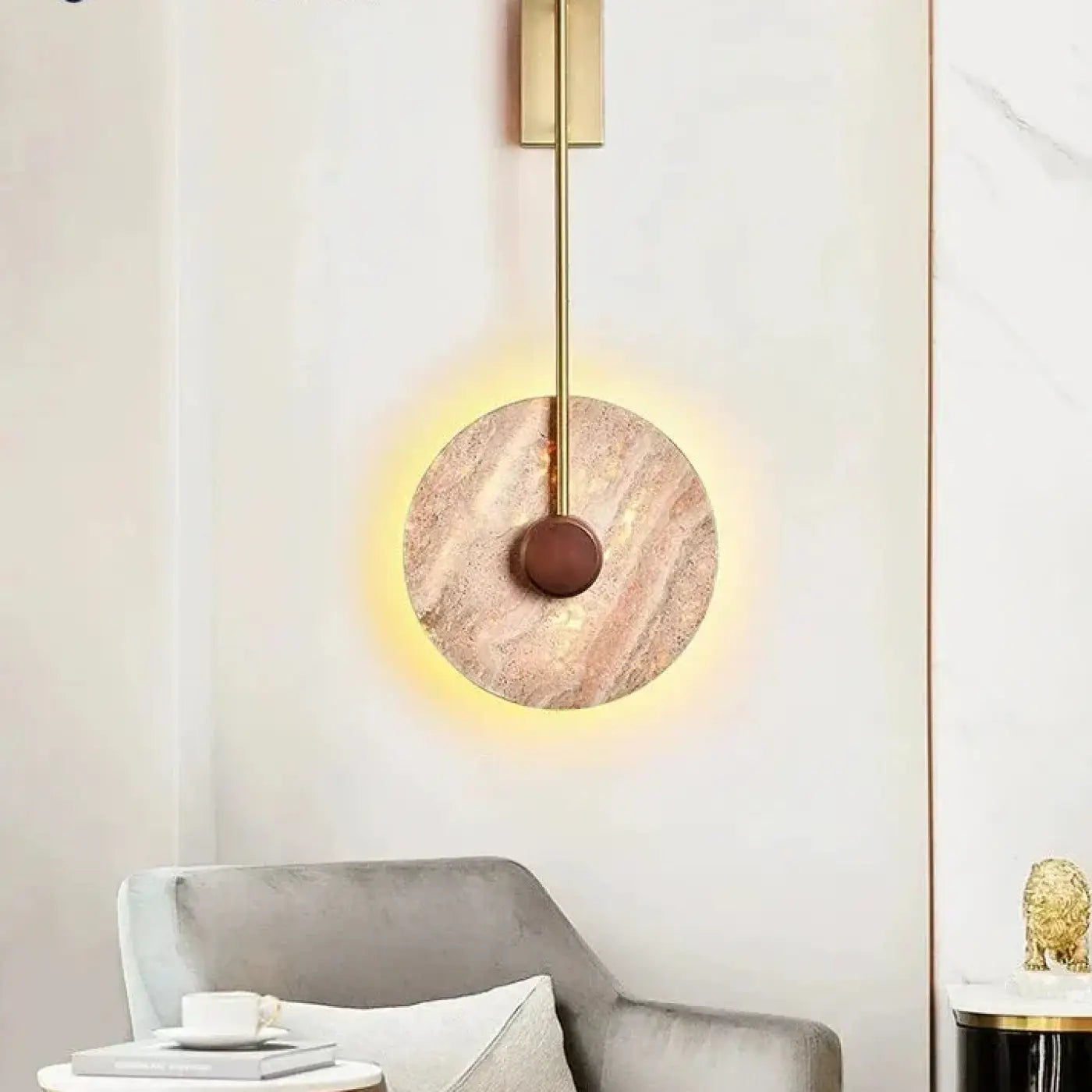 Applique murale LED cercle en pierre et métal doré — vue 4