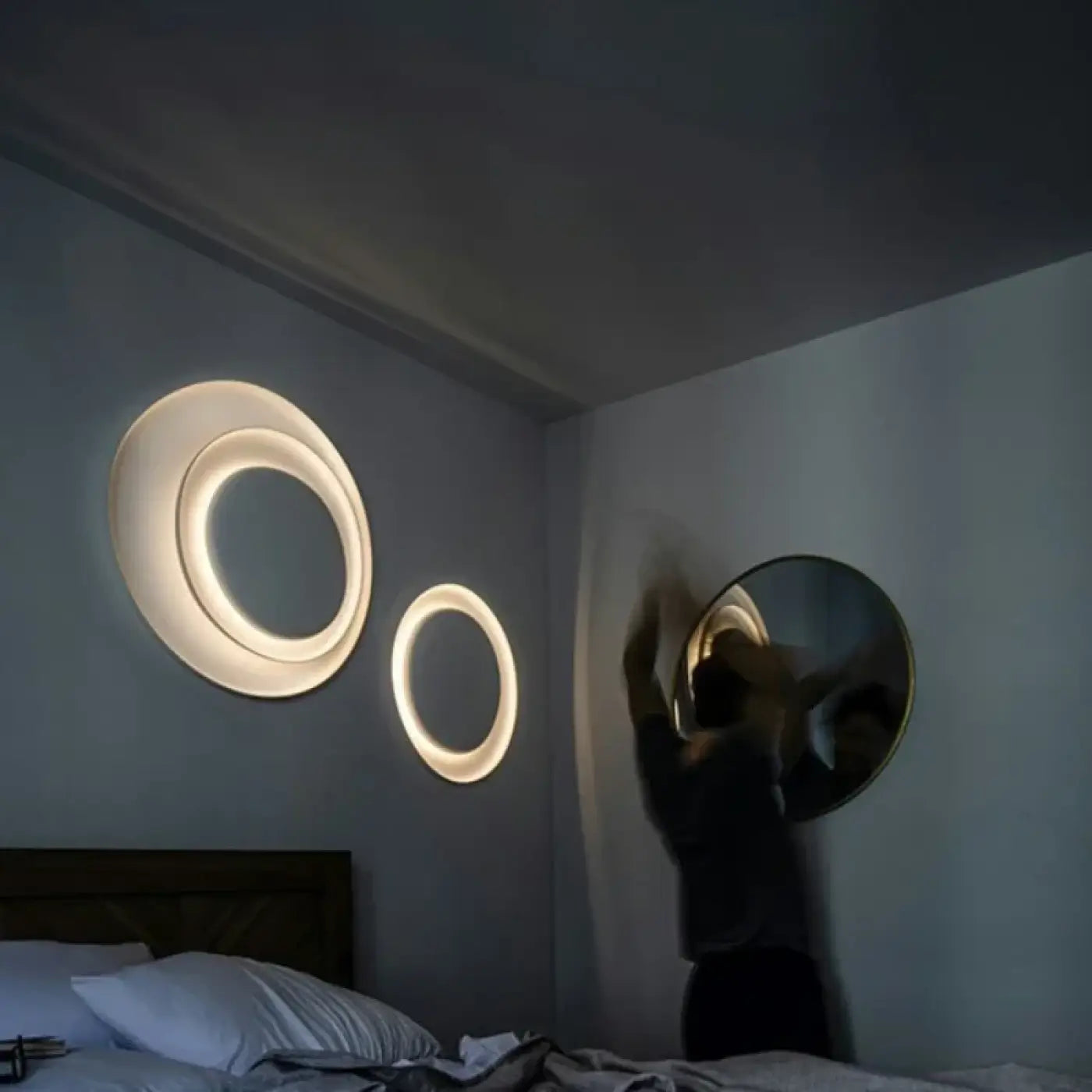 Applique murale LED cercles blanc et marron design — vue 2
