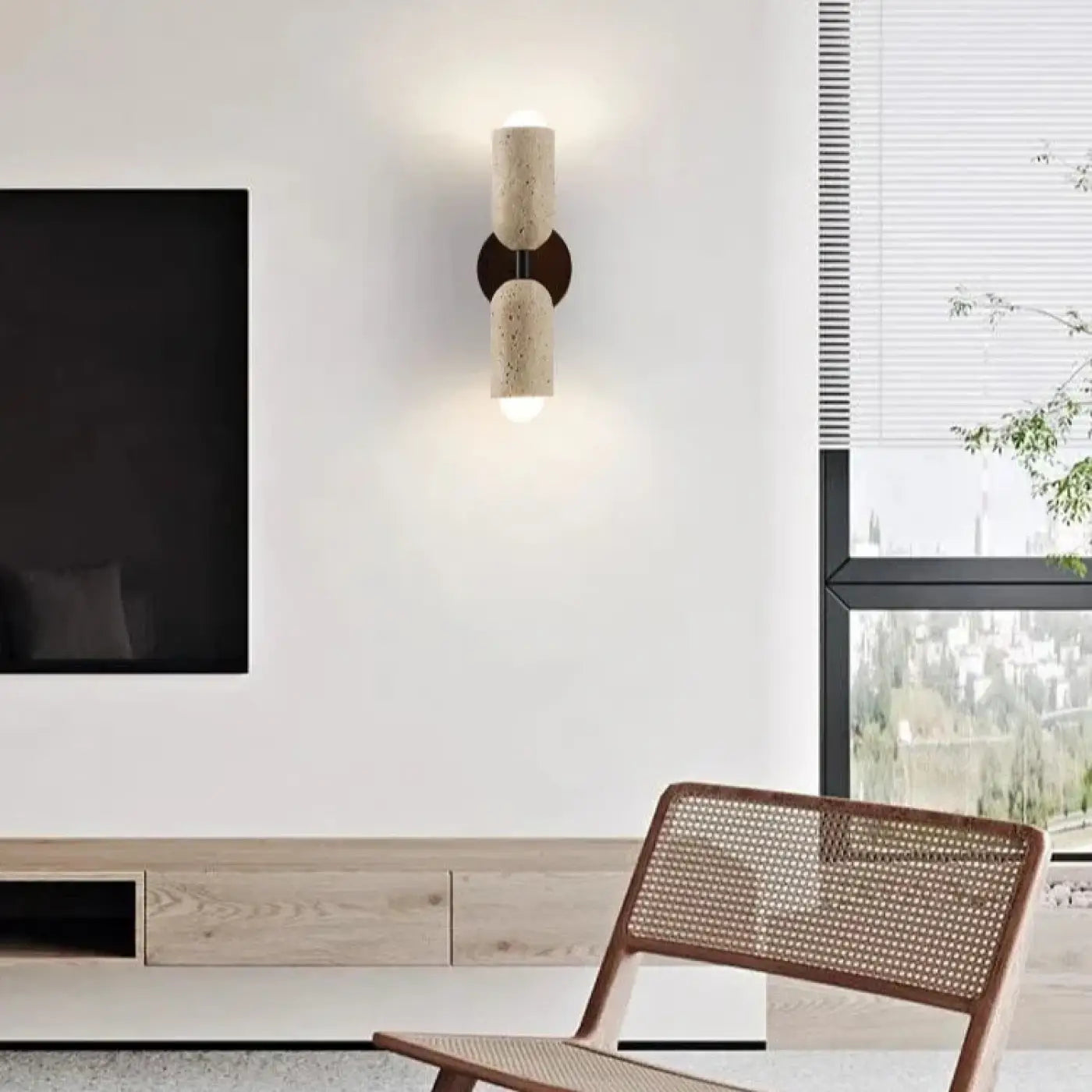 Applique murale LED double en bois et pierre scandinave — vue 2