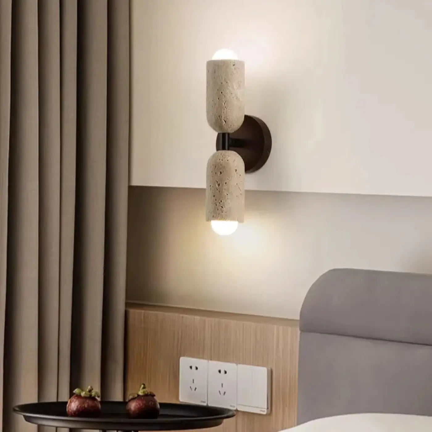 Applique murale LED double en bois et pierre scandinave — vue 7