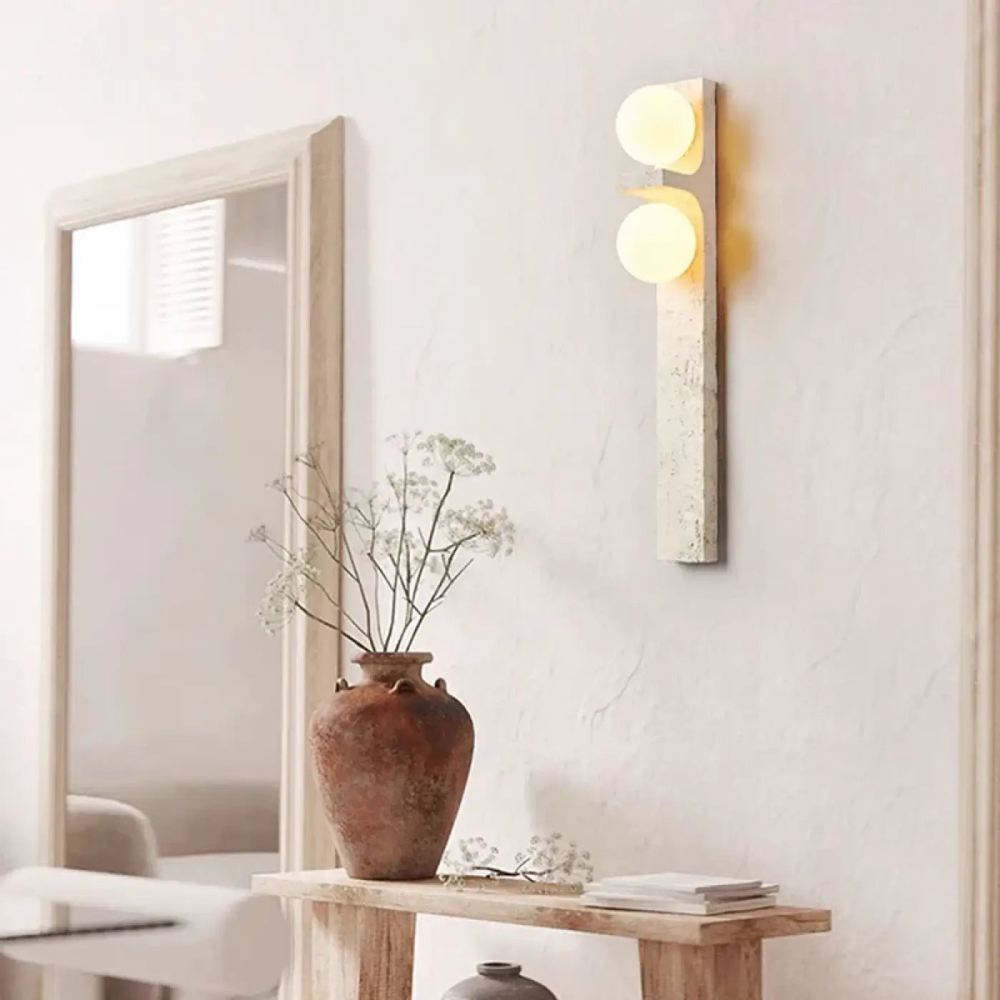 Applique murale LED double IP44 pierre beige — vue 1