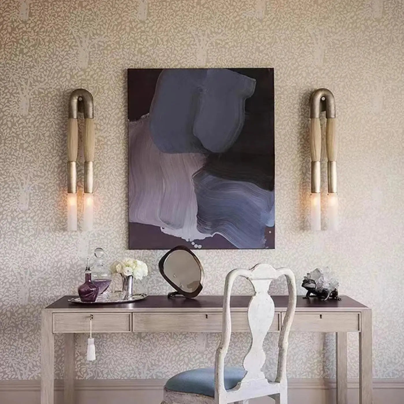 Applique murale LED double tube métal et tissu doré noir — vue 5