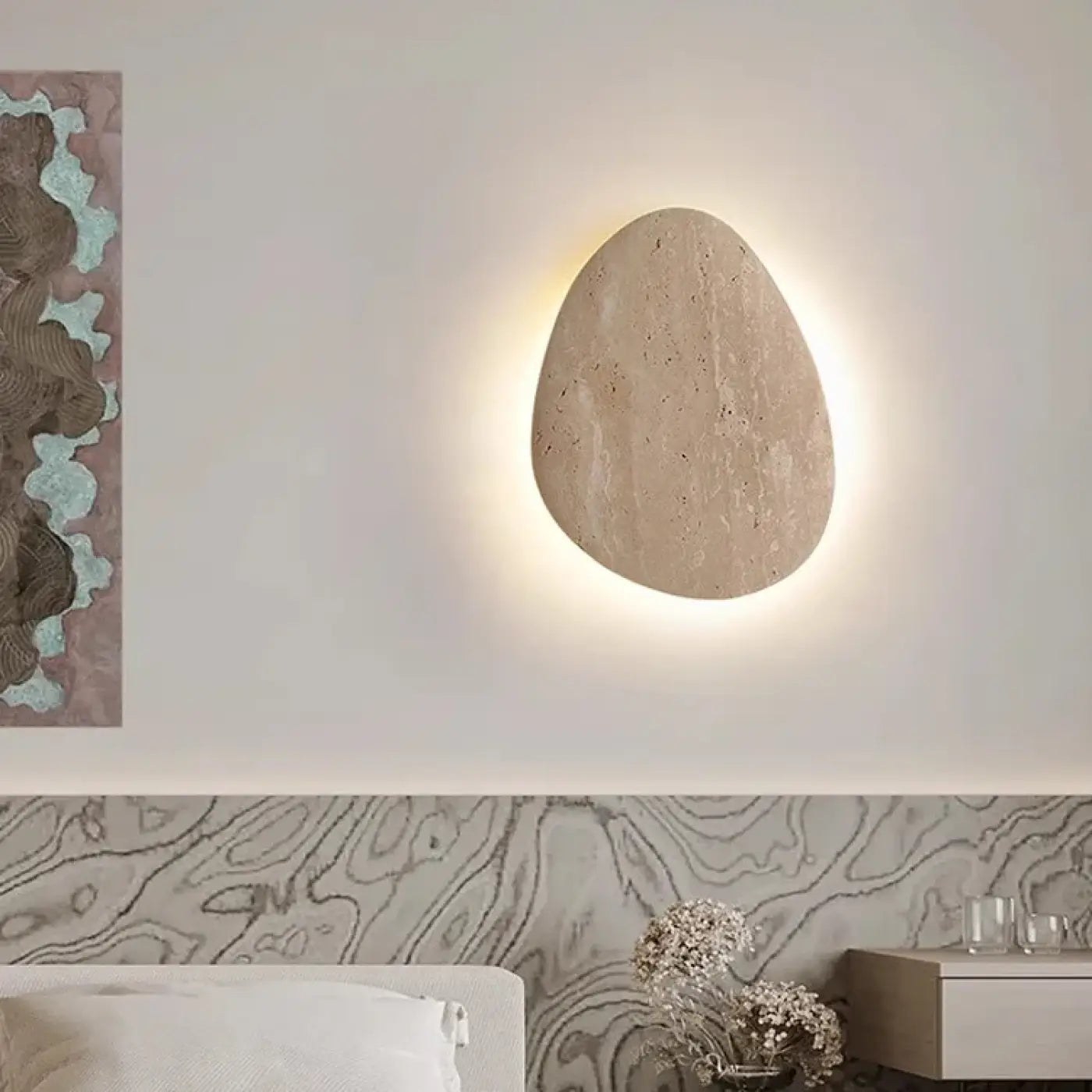 Applique murale LED en pierre beige au design organique — vue 2
