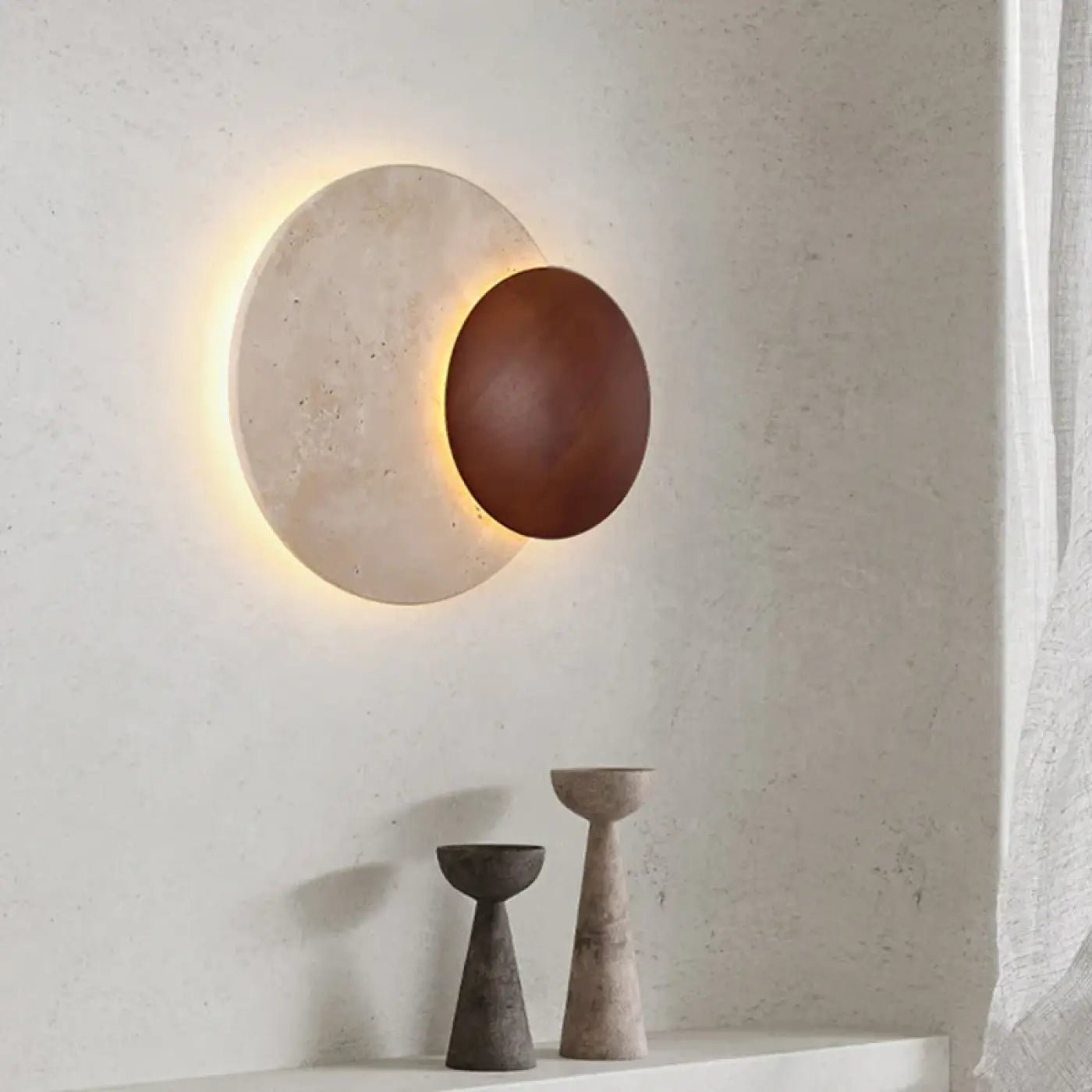 Applique murale LED en pierre blanche et bois vintage — vue 2