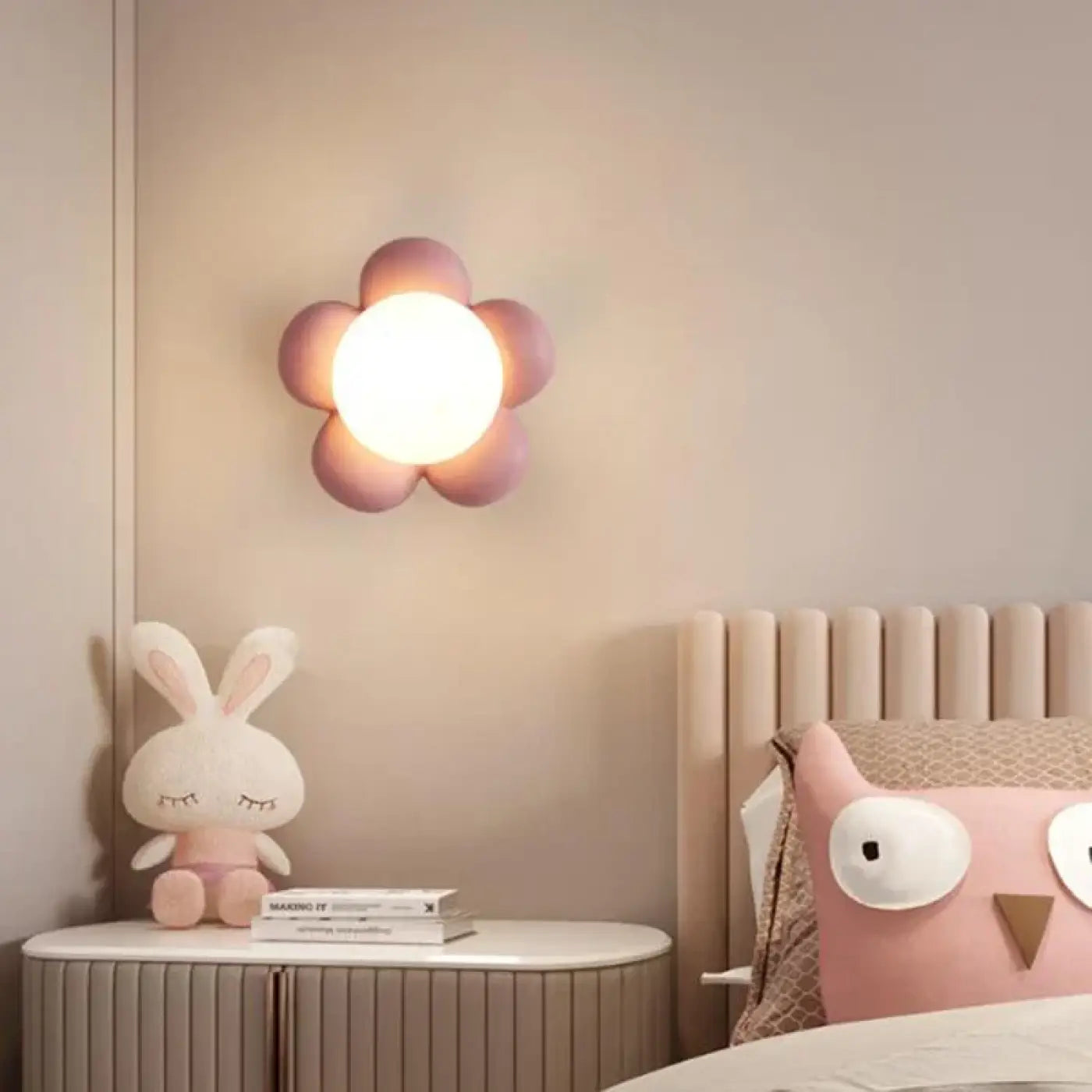Applique murale LED fleur rose verre chambre enfant — vue 1