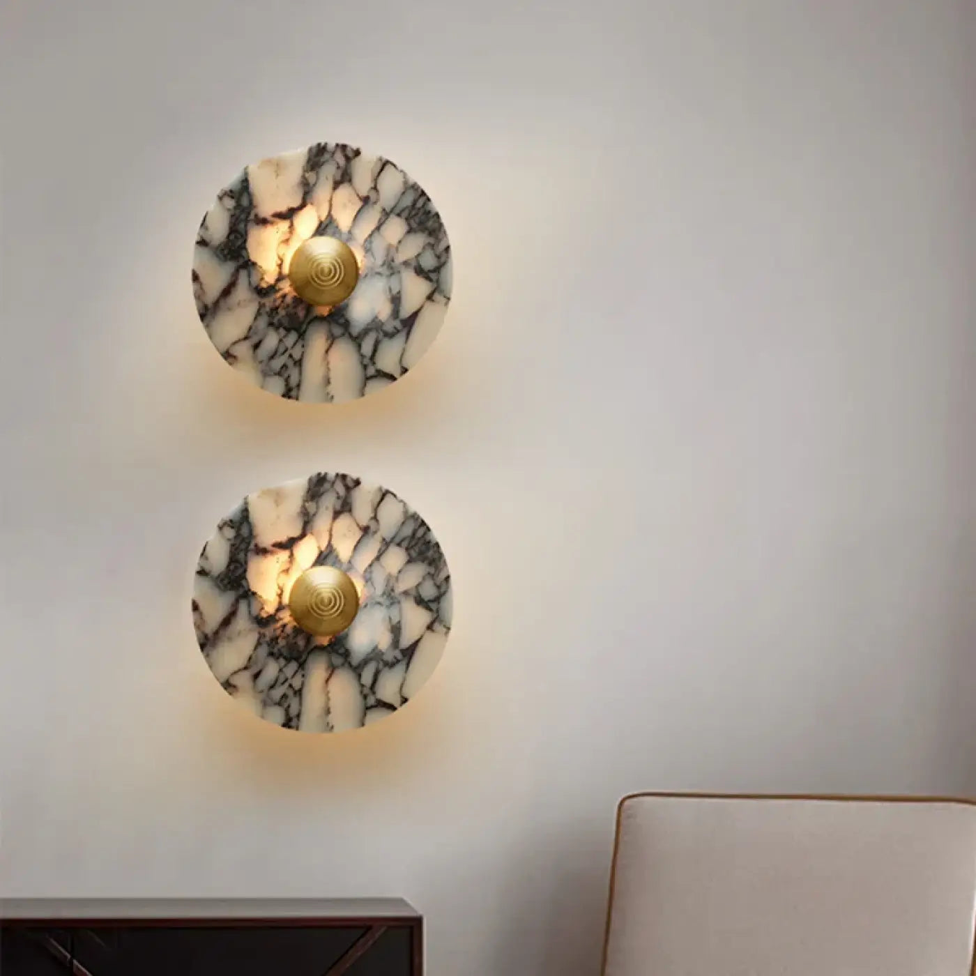 Applique murale LED marbre beige et doré ronde culot G9 — vue 2