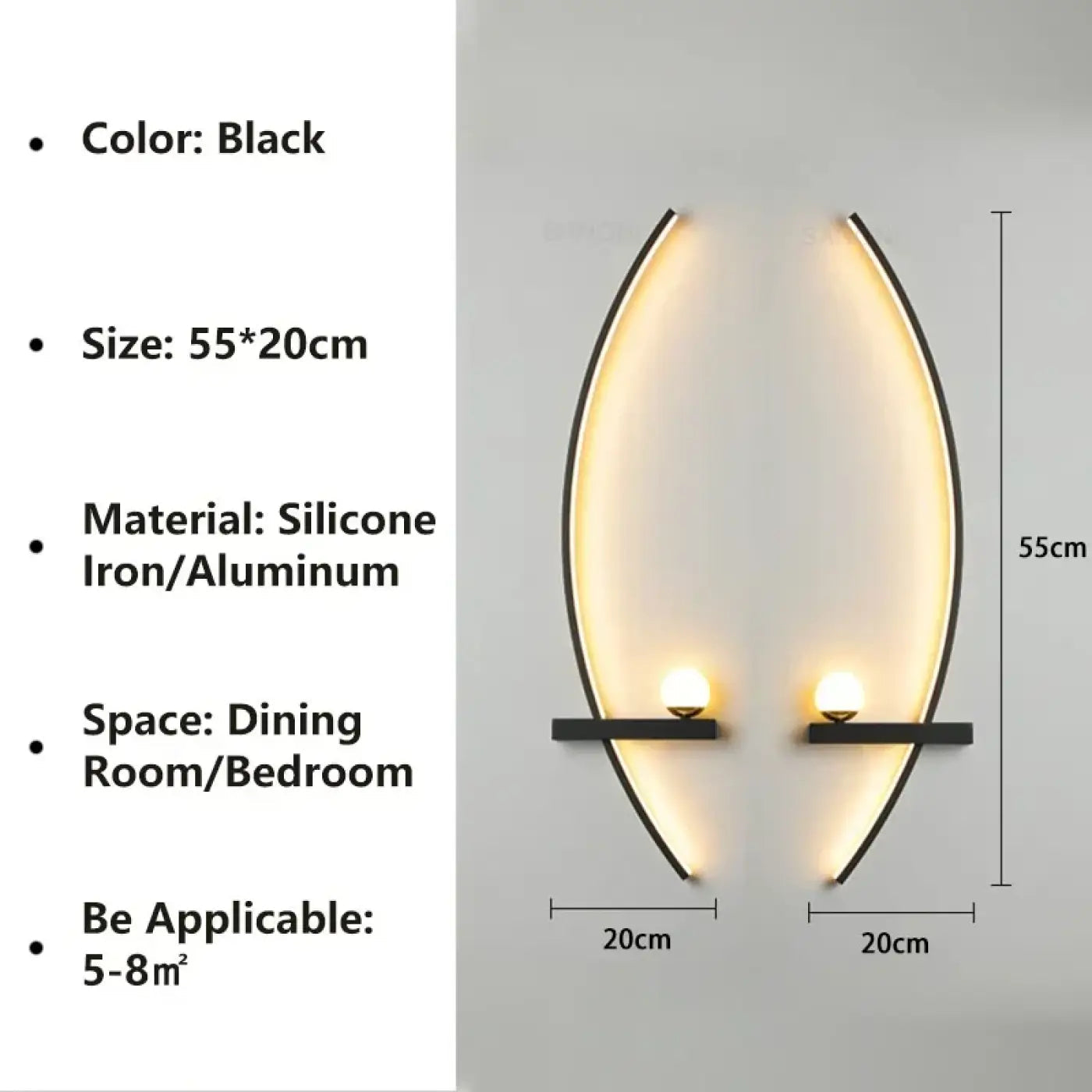 Applique murale LED noire et dorée en aluminium verticale — vue 3
