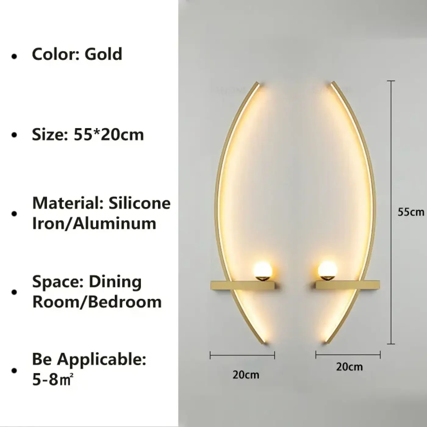 Applique murale LED noire et dorée en aluminium verticale — vue 4