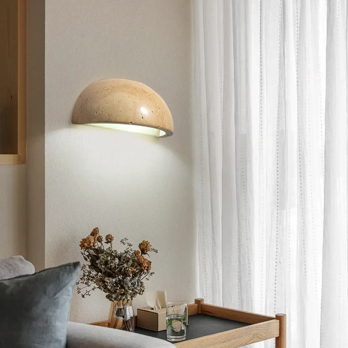 Applique murale LED pierre beige demi-sphère minimaliste — vue 2
