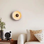 Applique murale LED ronde en bois et pierre beige design — vue 6