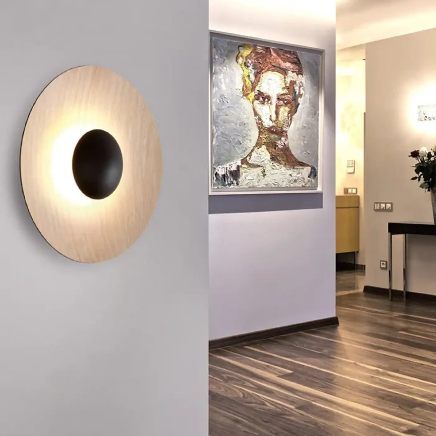 Applique murale LED ronde en métal beige 30 à 45 cm — vue 16