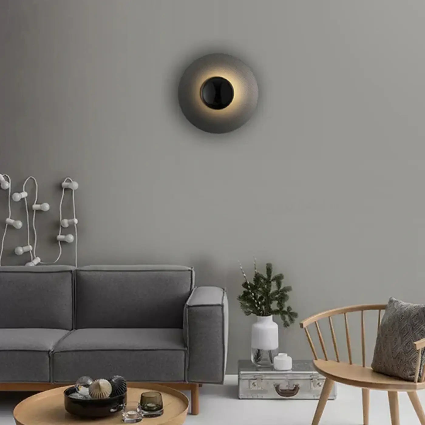 Applique murale LED ronde en métal noir scandinave — vue 1