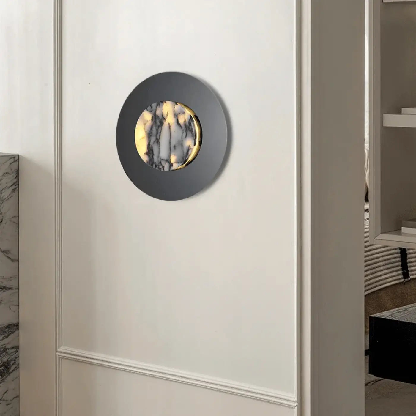 Applique murale LED ronde noire marbre et métal 12 W — vue 1