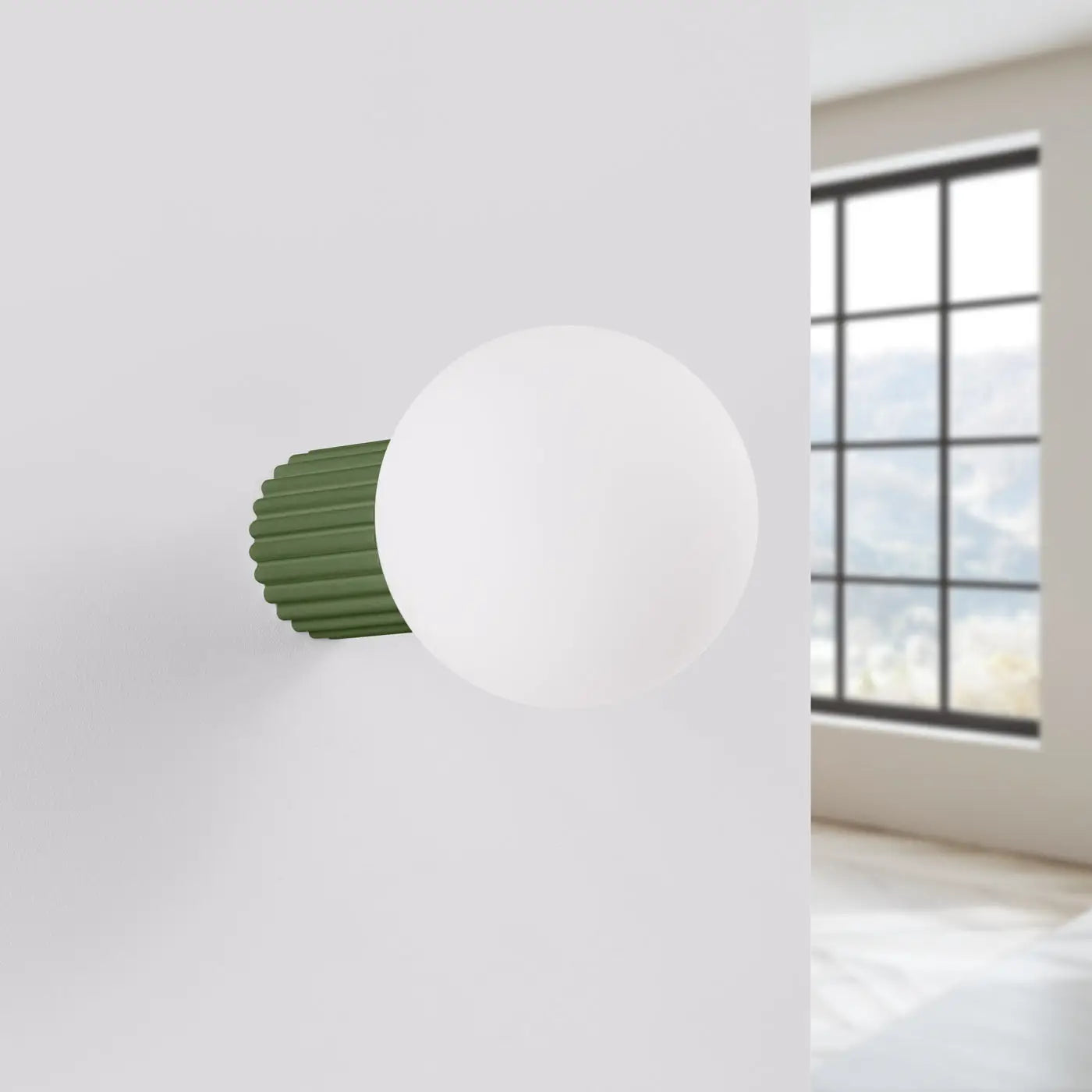 Applique murale LED vert olive globe opalin IP44 — vue 2