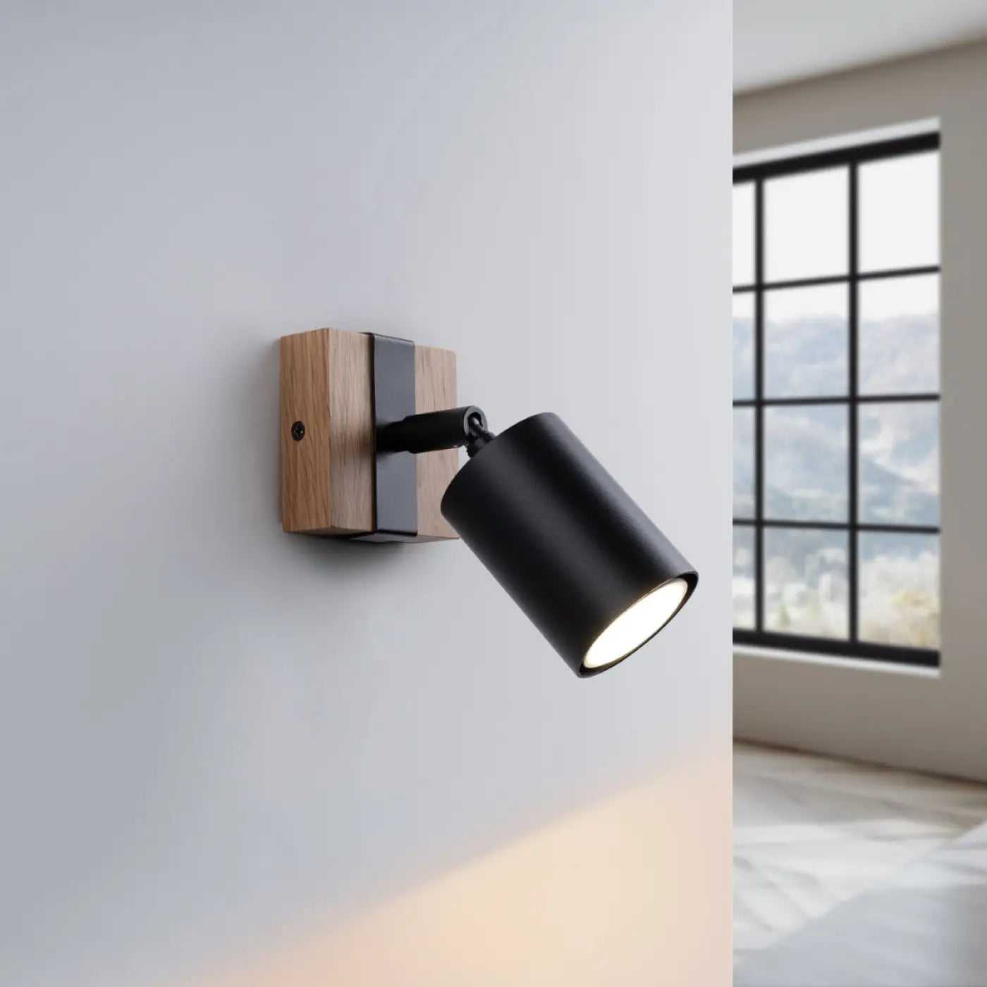 Applique murale noire en bois et acier LED scandinave — vue 1
