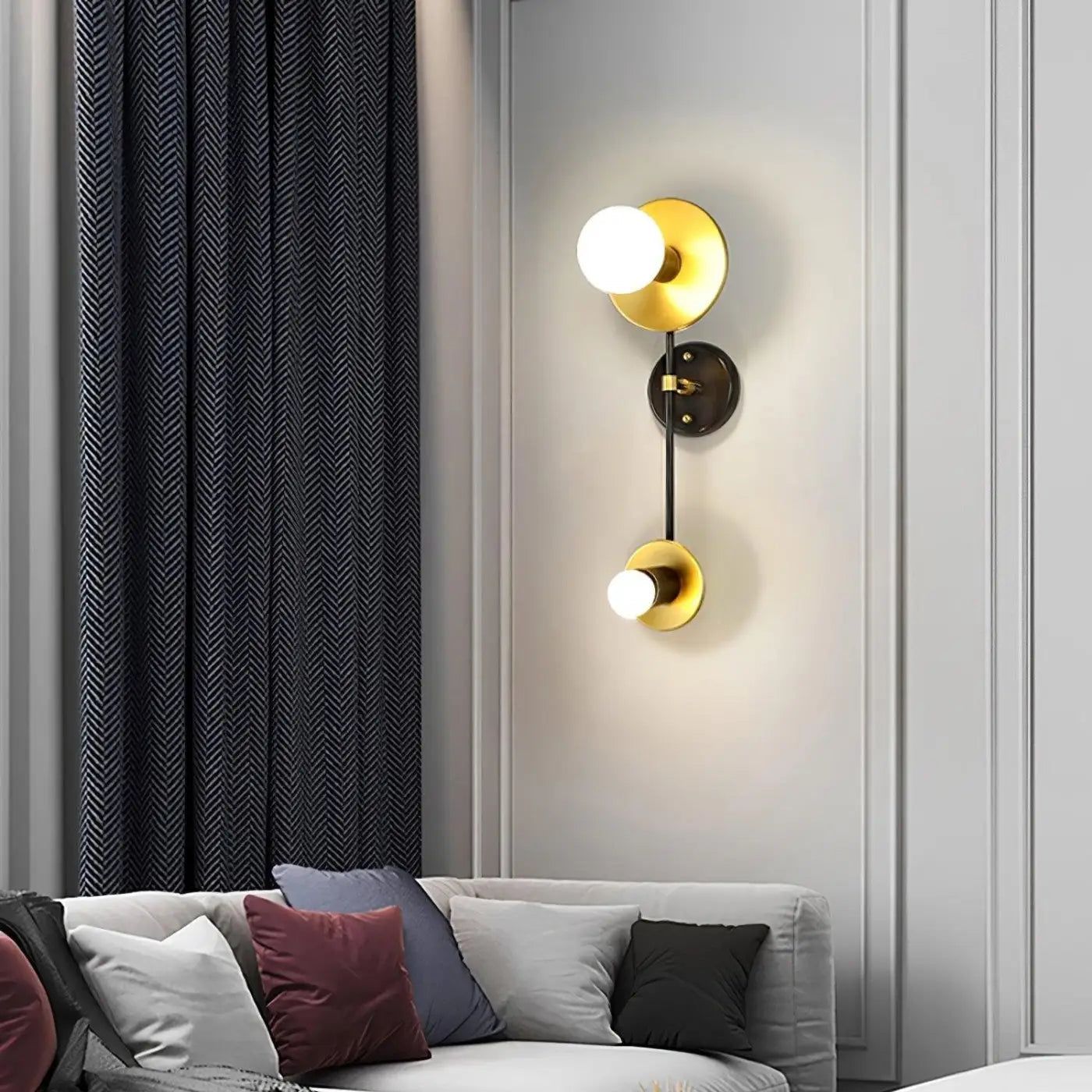 Applique murale noire et dorée à 2 lumières scandinave — vue 2