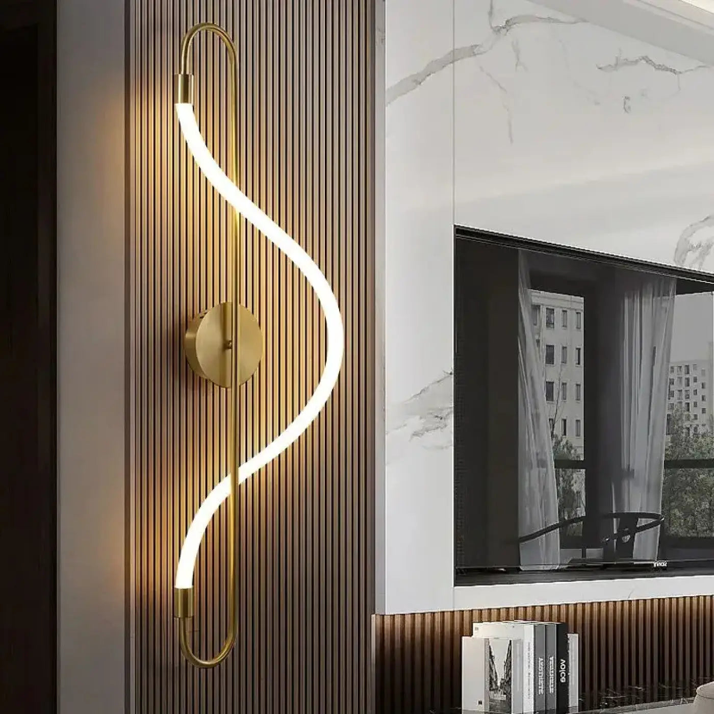 Applique murale noire et dorée tube LED vertical — vue 8