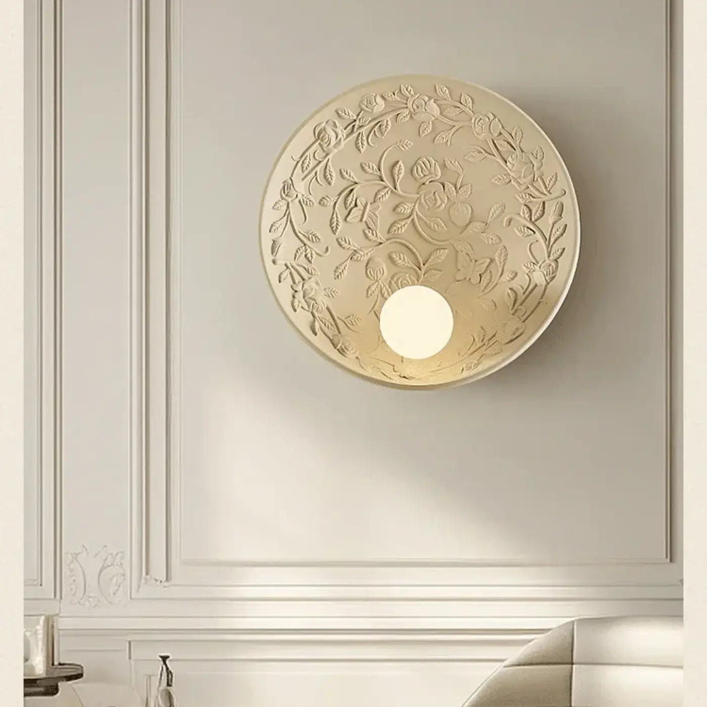 Applique murale ronde en verre et résine beige et blanc — vue 6