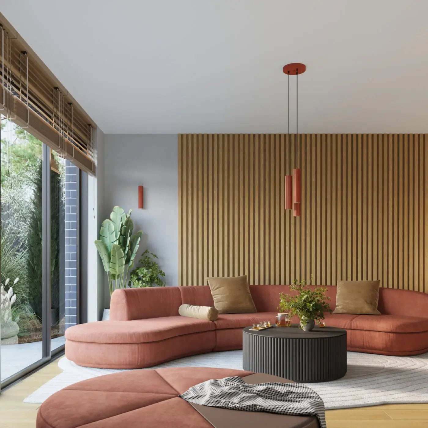 Applique murale rouge ocre cannelée LED — vue 7