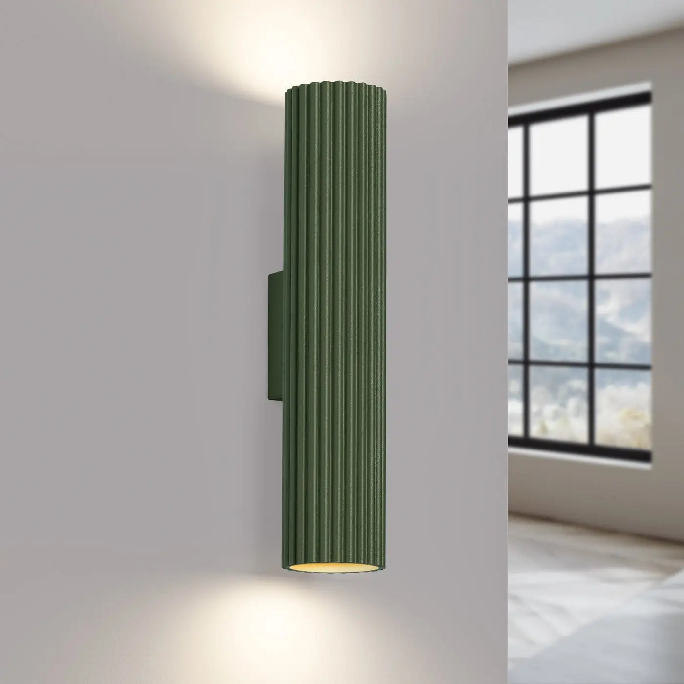 Applique murale vert olive cannelée LED double faisceau — vue 1