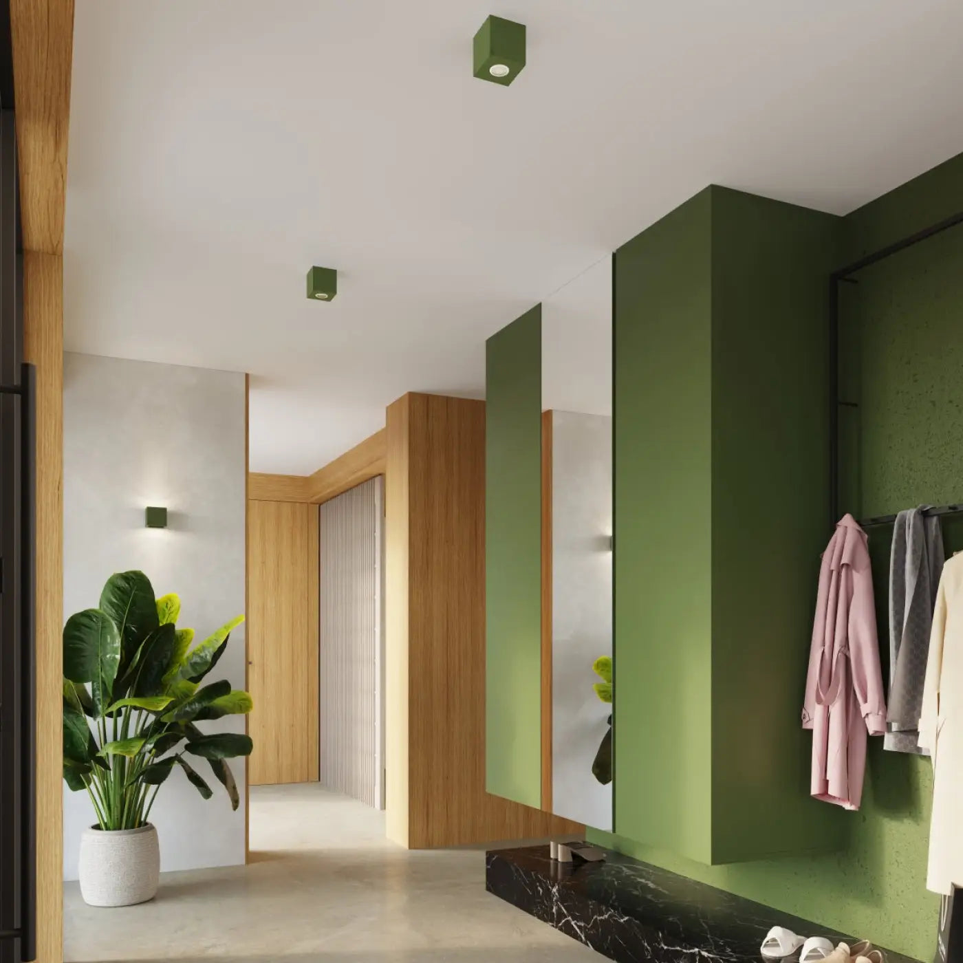 Plafonnier béton vert olive industriel LED | MUREMES