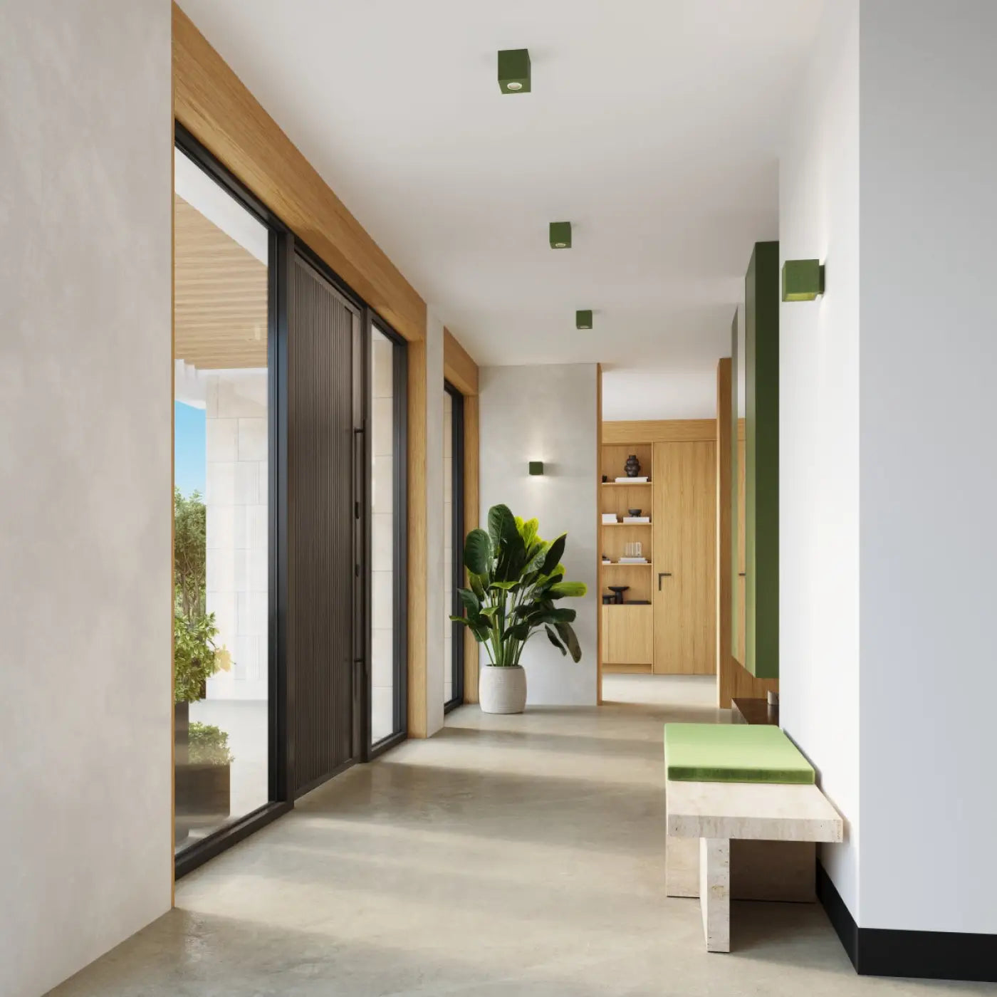 Plafonnier béton vert olive industriel LED | MUREMES