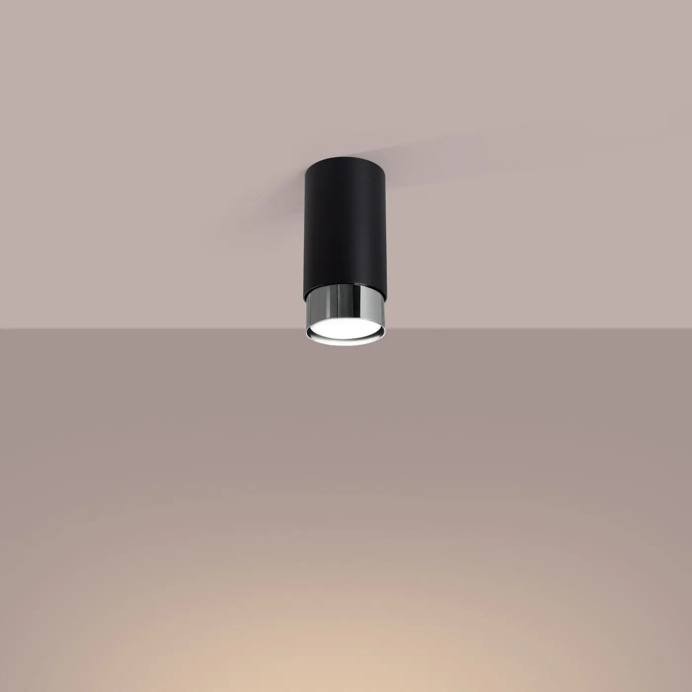 Plafonnier cylindre noir chrome LED design | SAPUPAK