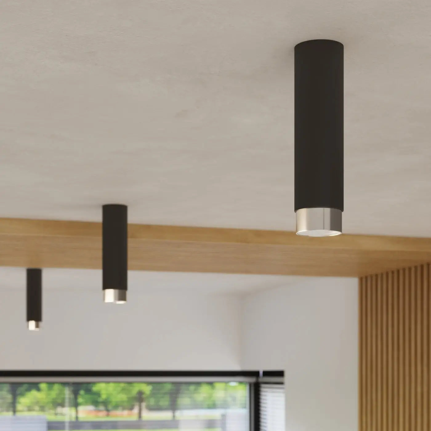 Plafonnier cylindre noir chrome contemporain | BUHA