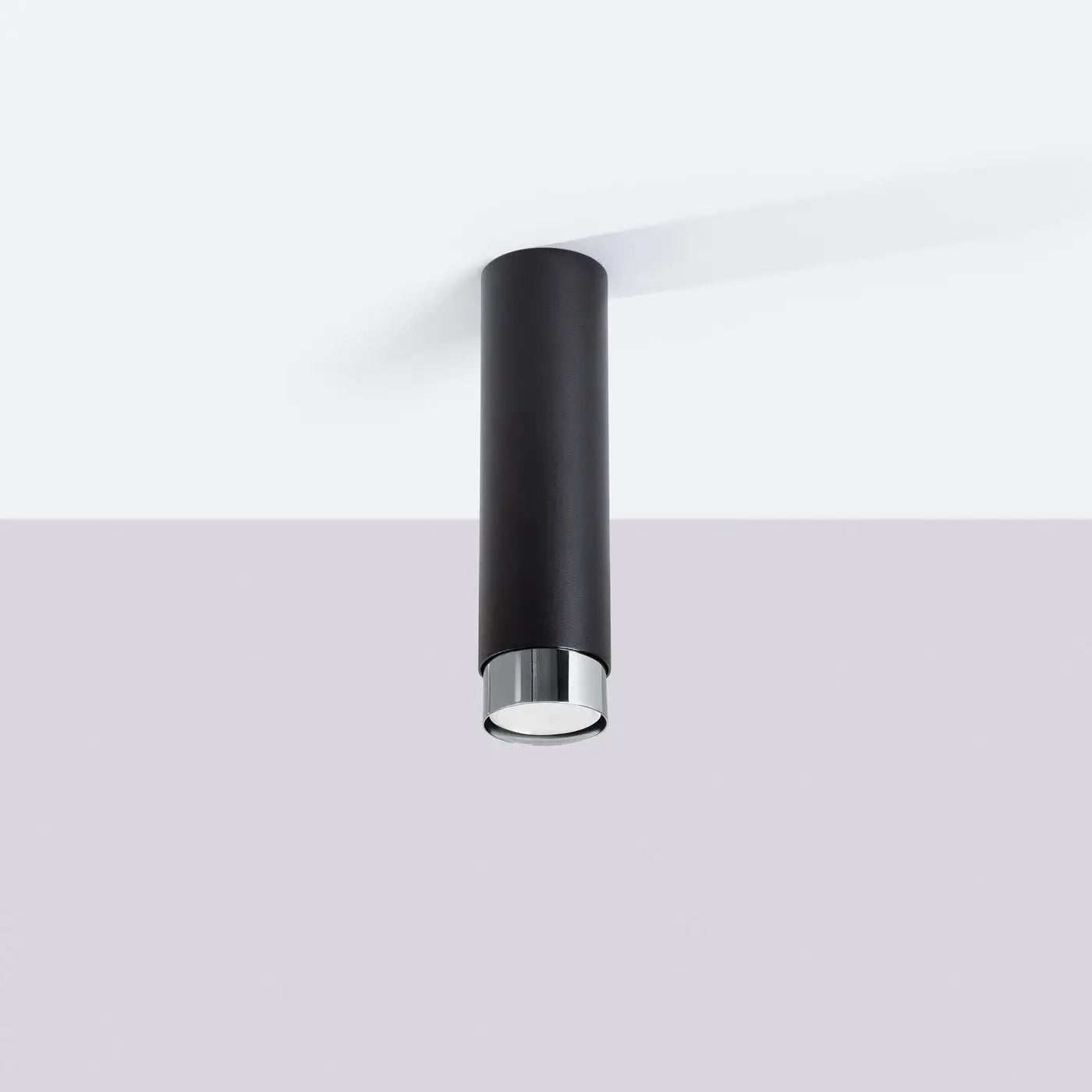 Plafonnier cylindre noir chrome contemporain | BUHA