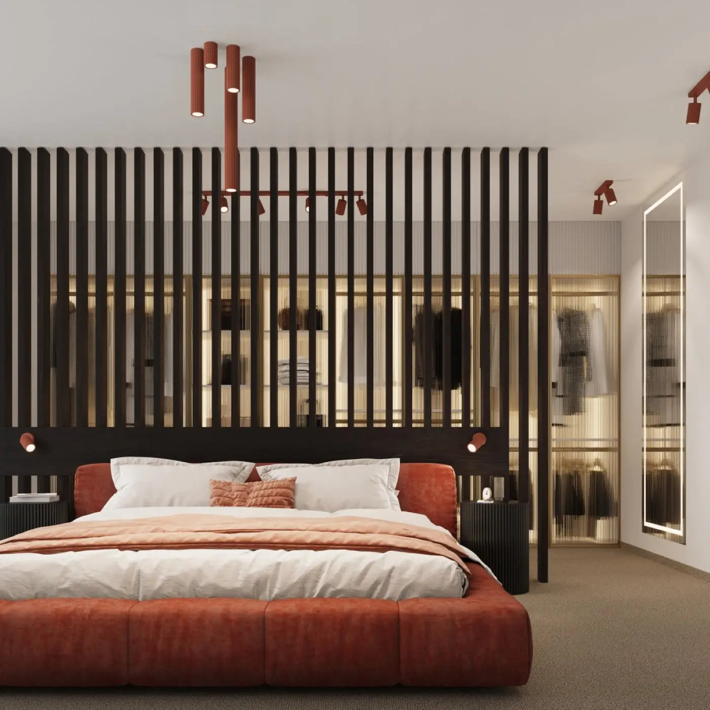 Plafonnier LED rouge ocre aluminium moderne | GAGUDA