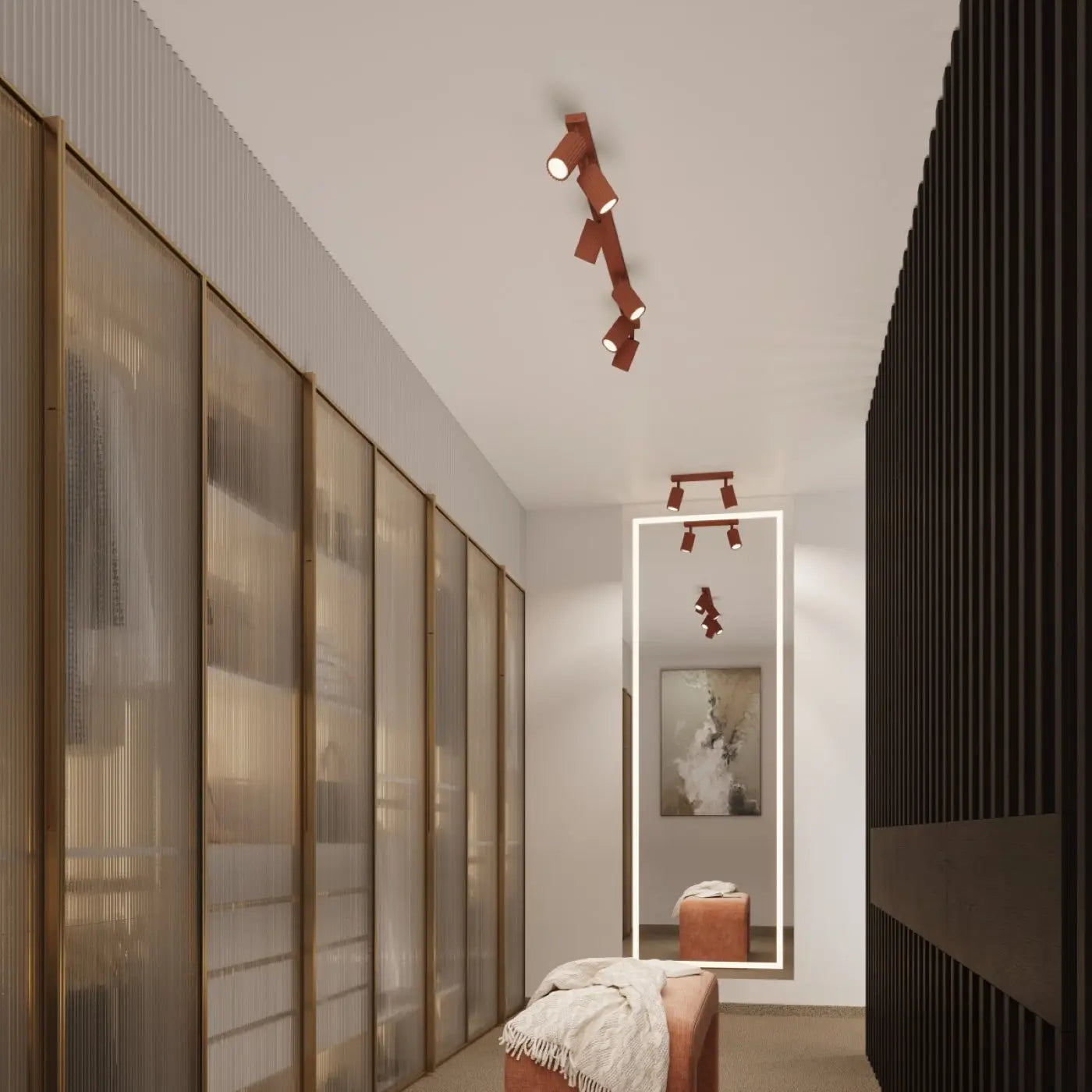 Plafonnier LED rouge ocre aluminium minimaliste | LENILOL