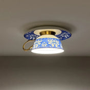 Plafonnier LED tasse florale céramique design | GUKETI